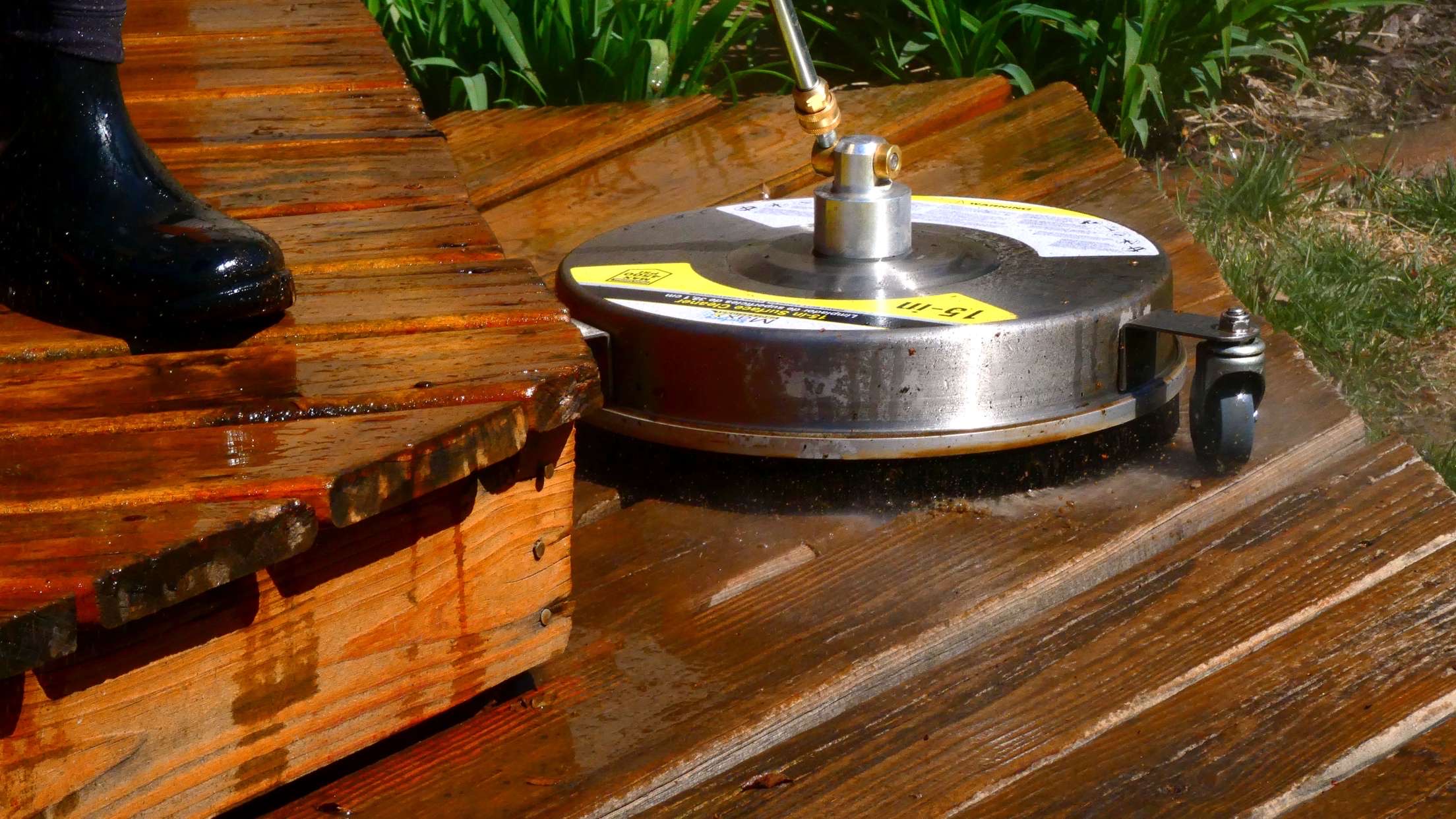 Surface cleaner on wooden deck